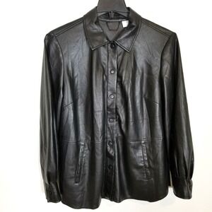 Chico's Black Leather Button-Front Jacket